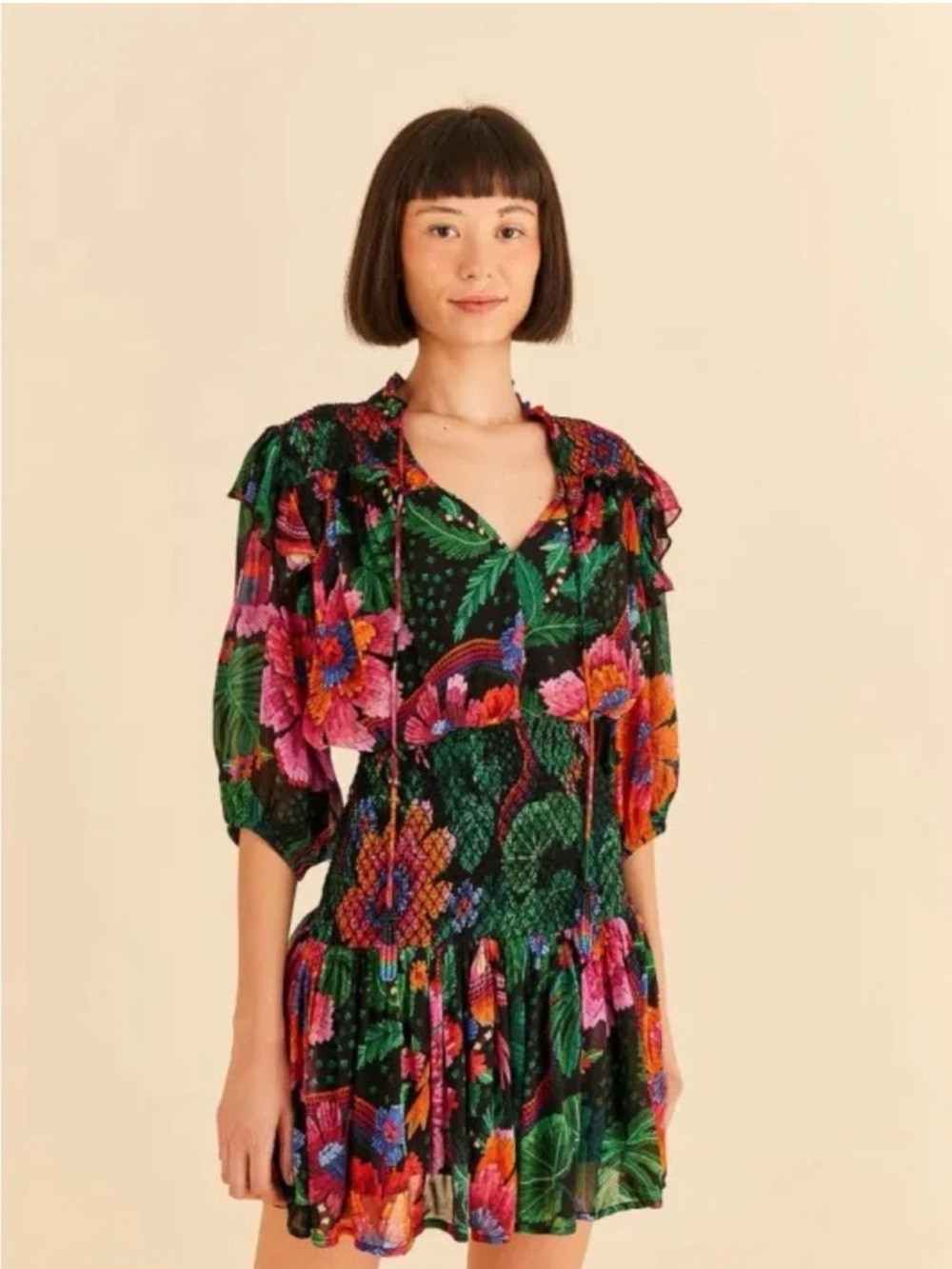 NWT FARM Rio Black Blooming Garden Mini Dress – XL